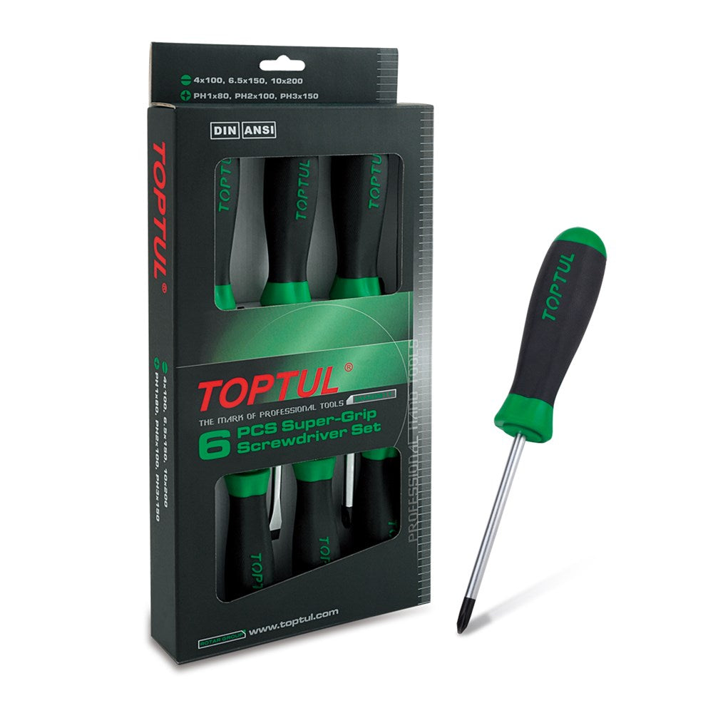 6 Pce Slotted & Phillips SuperGrip S/D Set - TOPTUL