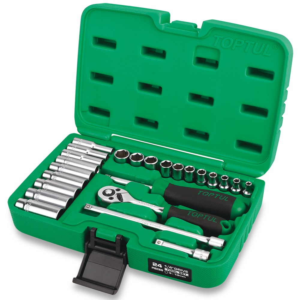 24 Pce 1/4″ Dr Flank Socket Set (Satin) - TOPTUL – Texas Glass Tools ...